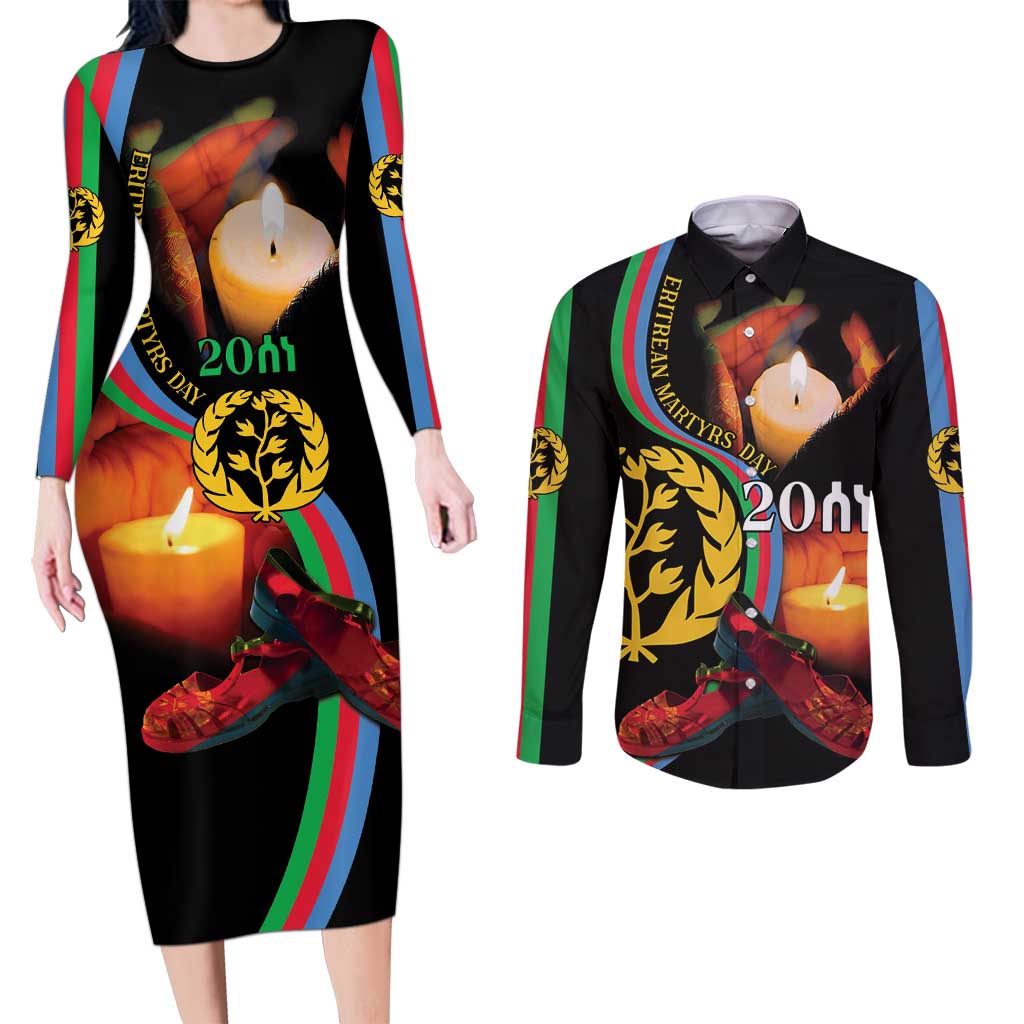 Personalized Eritrea Maelti Siwuat Couples Matching Long Sleeve Bodycon Dress and Long Sleeve Button Shirt Candle Vigil Glory To Our Martyrs Eritrea LT9 - Wonder Print Shop