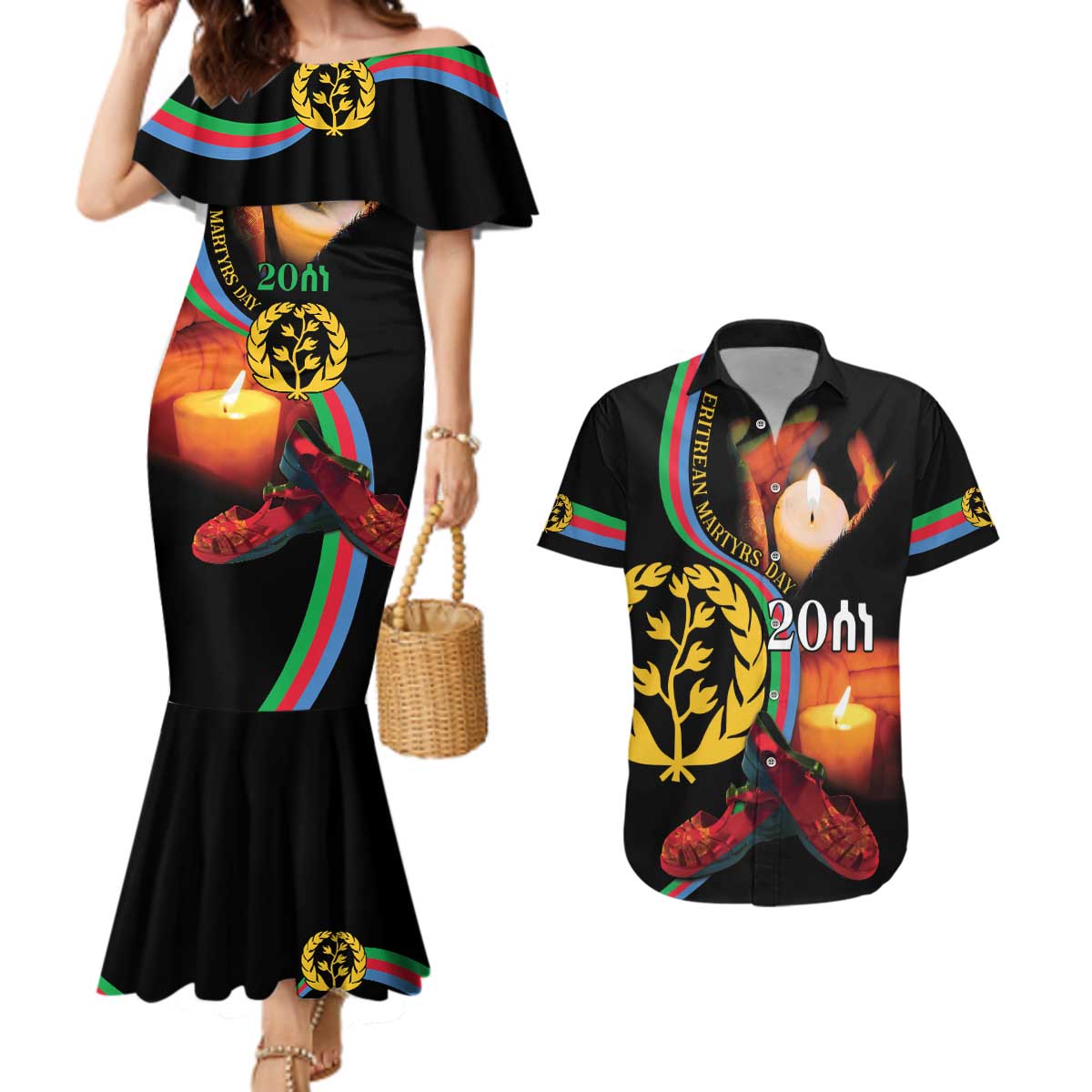 Personalized Eritrea Maelti Siwuat Couples Matching Mermaid Dress and Hawaiian Shirt Candle Vigil Glory To Our Martyrs Eritrea LT9 - Wonder Print Shop