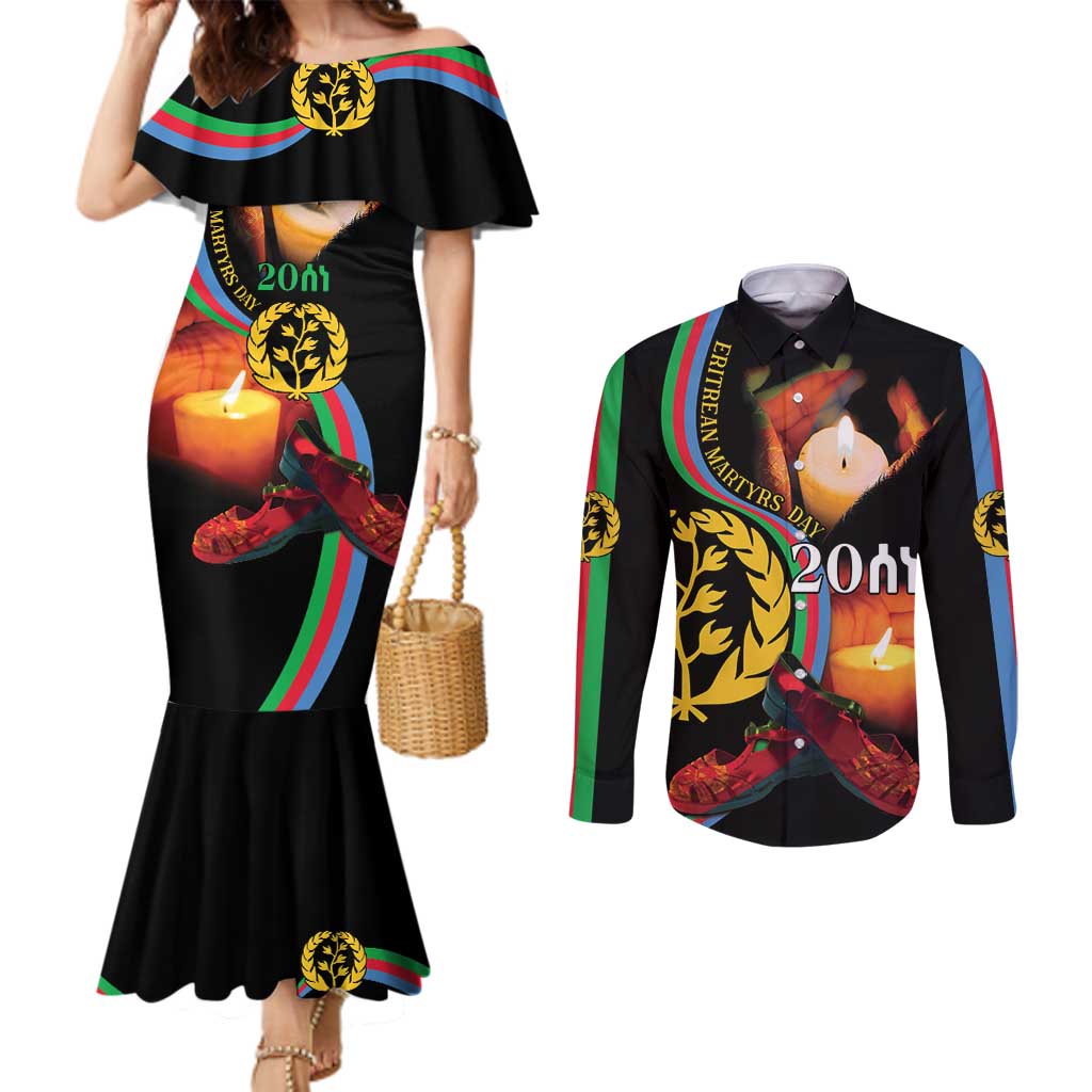 Personalized Eritrea Maelti Siwuat Couples Matching Mermaid Dress and Long Sleeve Button Shirt Candle Vigil Glory To Our Martyrs Eritrea