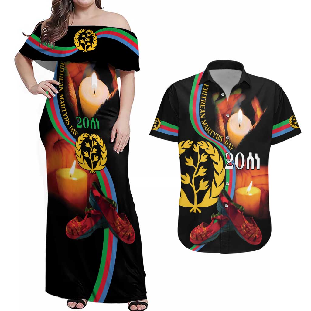 Personalized Eritrea Maelti Siwuat Couples Matching Off Shoulder Maxi Dress and Hawaiian Shirt Candle Vigil Glory To Our Martyrs Eritrea LT9 - Wonder Print Shop