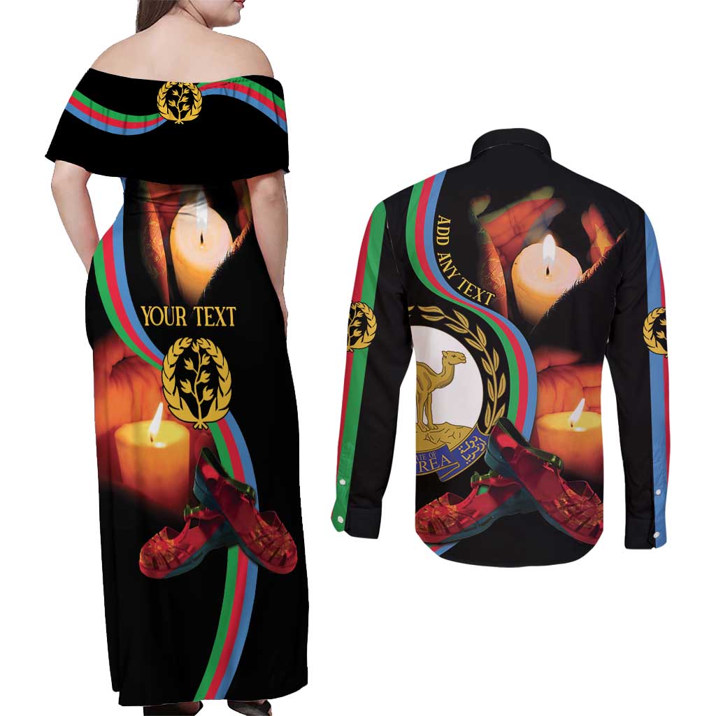 Personalized Eritrea Maelti Siwuat Couples Matching Off Shoulder Maxi Dress and Long Sleeve Button Shirt Candle Vigil Glory To Our Martyrs Eritrea LT9 - Wonder Print Shop
