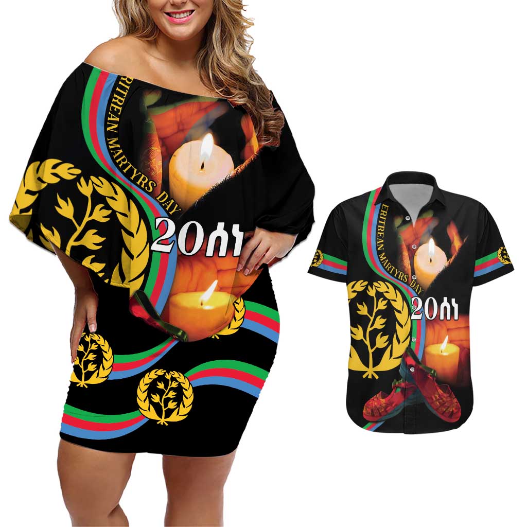 Personalized Eritrea Maelti Siwuat Couples Matching Off Shoulder Short Dress and Hawaiian Shirt Candle Vigil Glory To Our Martyrs Eritrea LT9 - Wonder Print Shop