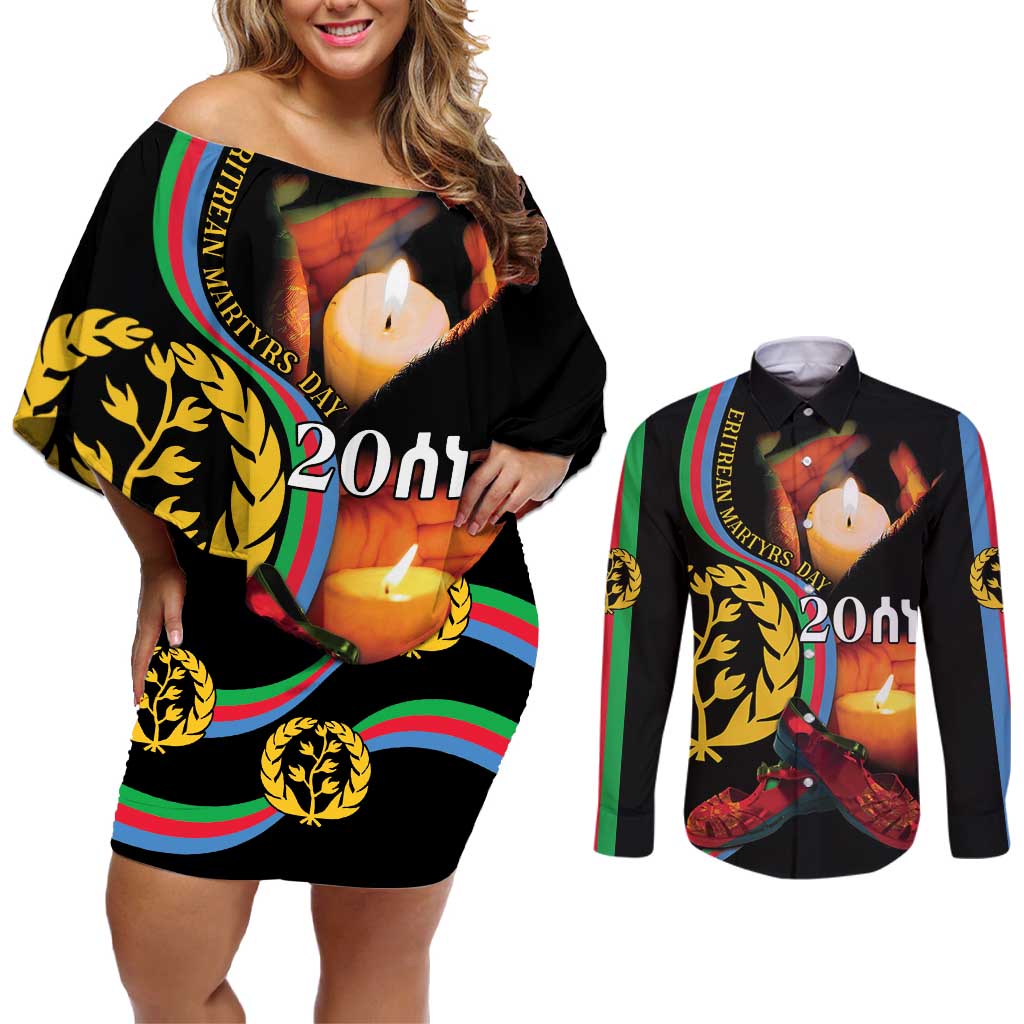 Personalized Eritrea Maelti Siwuat Couples Matching Off Shoulder Short Dress and Long Sleeve Button Shirt Candle Vigil Glory To Our Martyrs Eritrea LT9 - Wonder Print Shop