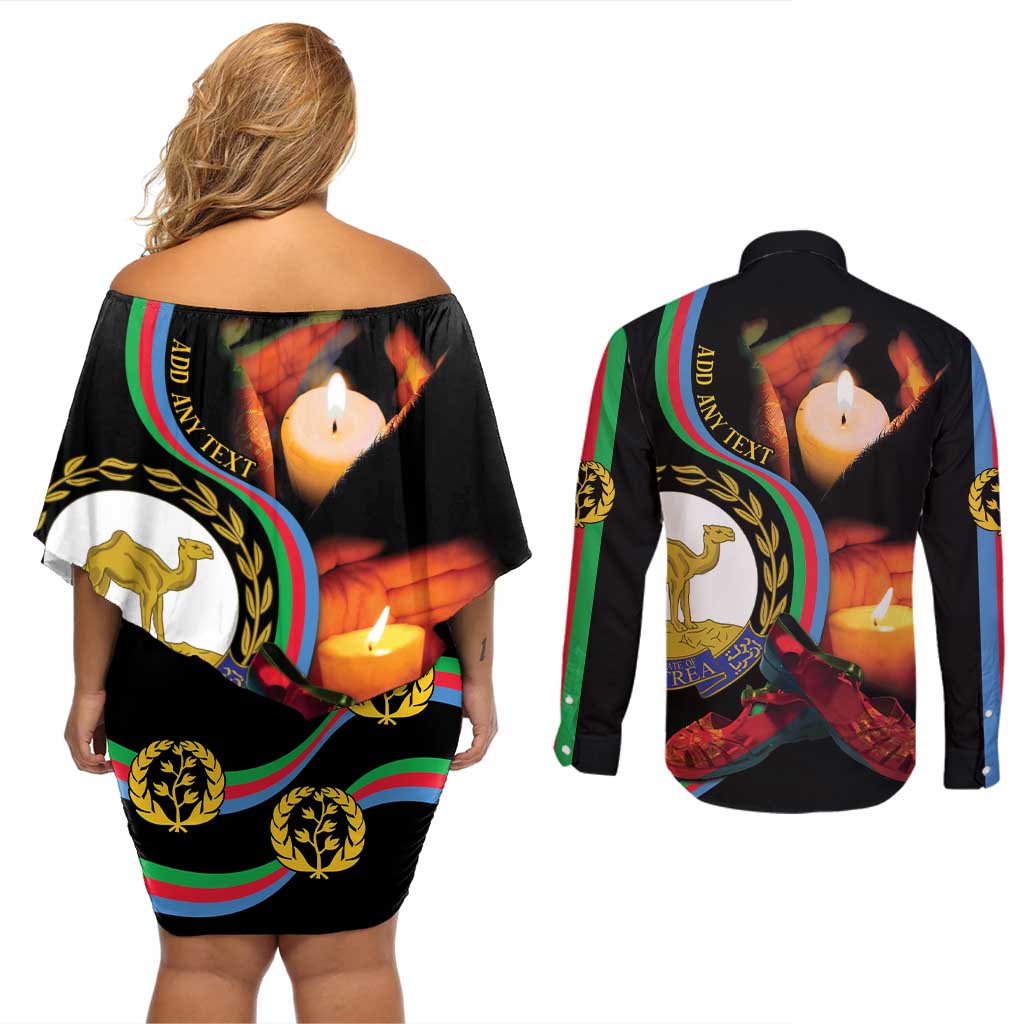 Personalized Eritrea Maelti Siwuat Couples Matching Off Shoulder Short Dress and Long Sleeve Button Shirt Candle Vigil Glory To Our Martyrs Eritrea LT9 - Wonder Print Shop