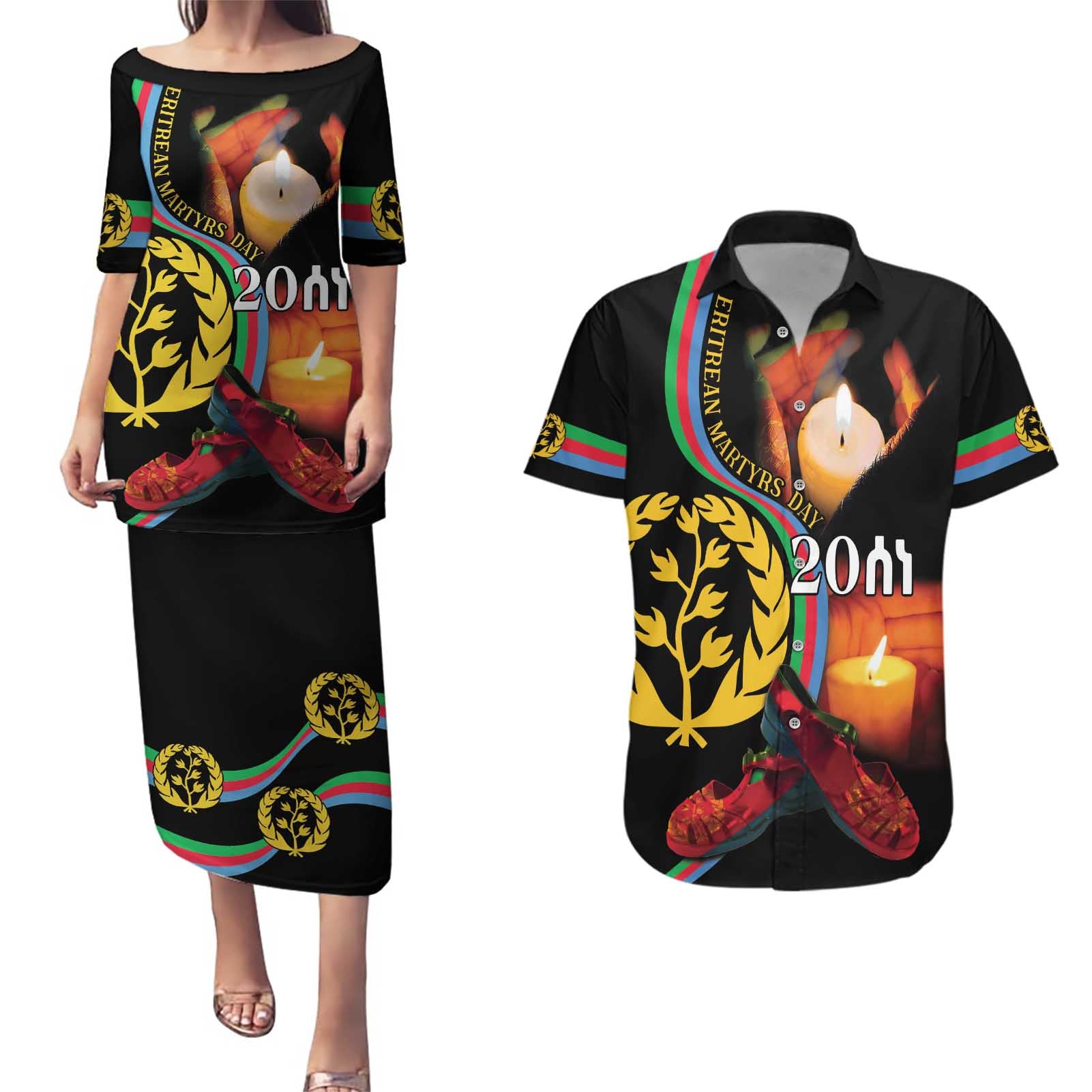 Personalized Eritrea Maelti Siwuat Couples Matching Puletasi and Hawaiian Shirt Candle Vigil Glory To Our Martyrs Eritrea LT9 - Wonder Print Shop