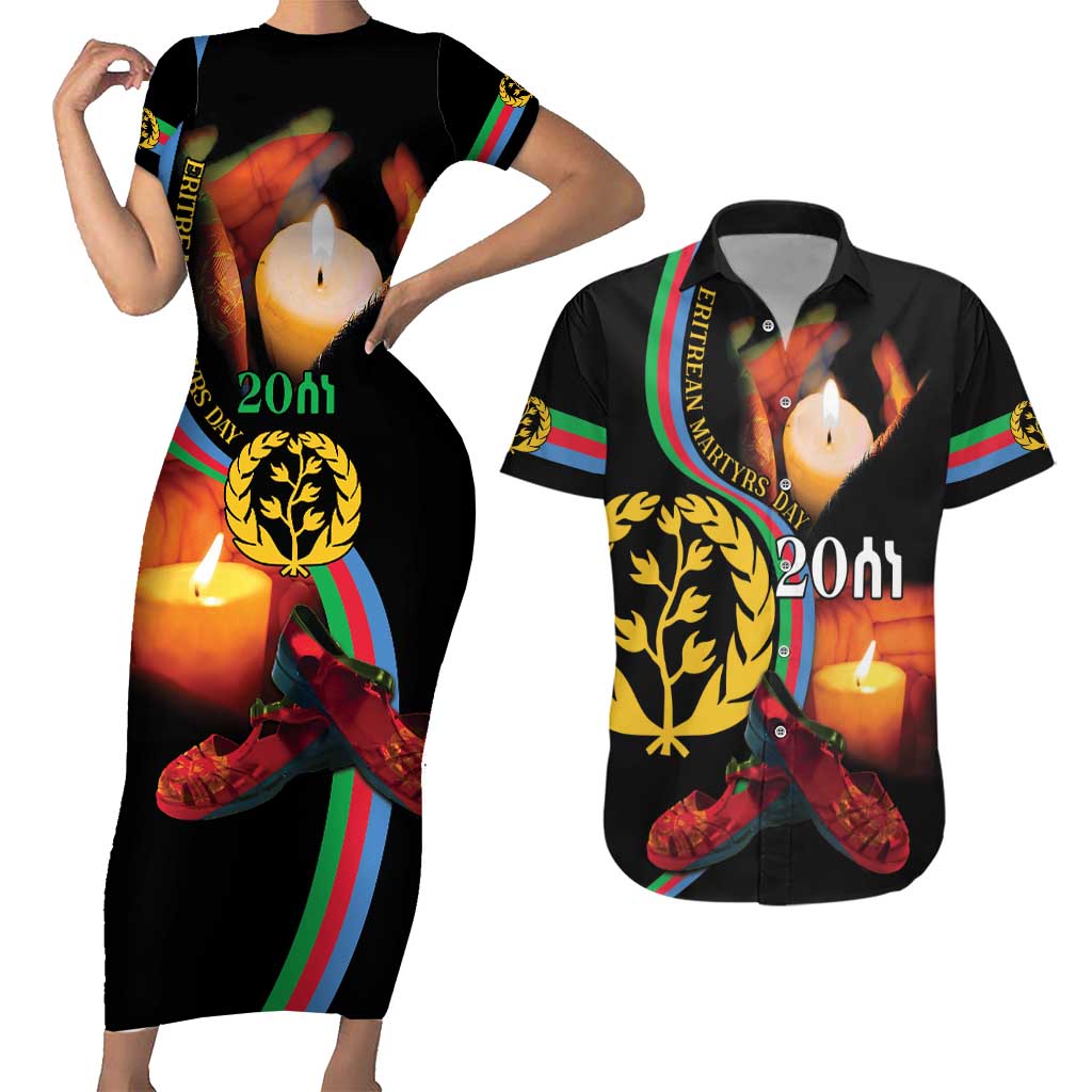 Personalized Eritrea Maelti Siwuat Couples Matching Short Sleeve Bodycon Dress and Hawaiian Shirt Candle Vigil Glory To Our Martyrs Eritrea LT9 - Wonder Print Shop