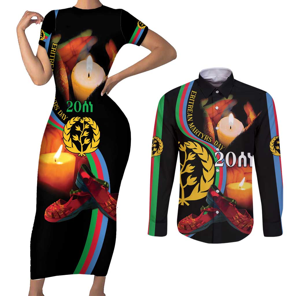 Personalized Eritrea Maelti Siwuat Couples Matching Short Sleeve Bodycon Dress and Long Sleeve Button Shirt Candle Vigil Glory To Our Martyrs Eritrea LT9 - Wonder Print Shop