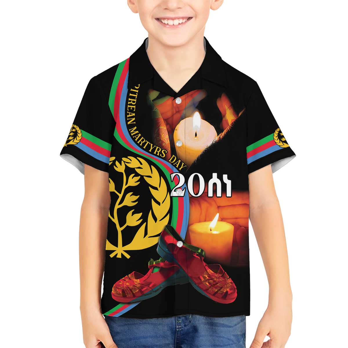 Personalized Eritrea Maelti Siwuat Family Matching Off The Shoulder Long Sleeve Dress and Hawaiian Shirt Candle Vigil Glory To Our Martyrs Eritrea - Wonder Print Shop