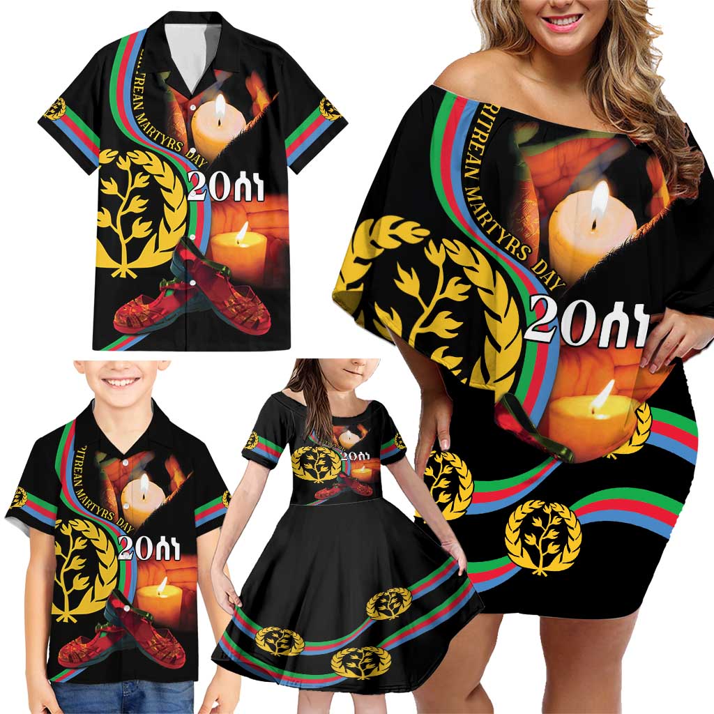 Personalized Eritrea Maelti Siwuat Family Matching Off Shoulder Short Dress and Hawaiian Shirt Candle Vigil Glory To Our Martyrs Eritrea LT9 - Wonder Print Shop