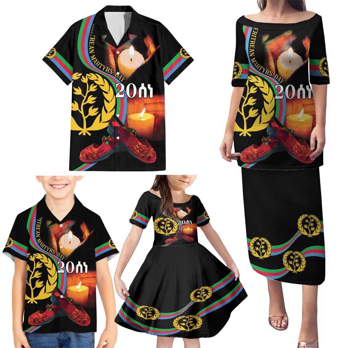 Personalized Eritrea Maelti Siwuat Family Matching Puletasi and Hawaiian Shirt Candle Vigil Glory To Our Martyrs Eritrea - Wonder Print Shop
