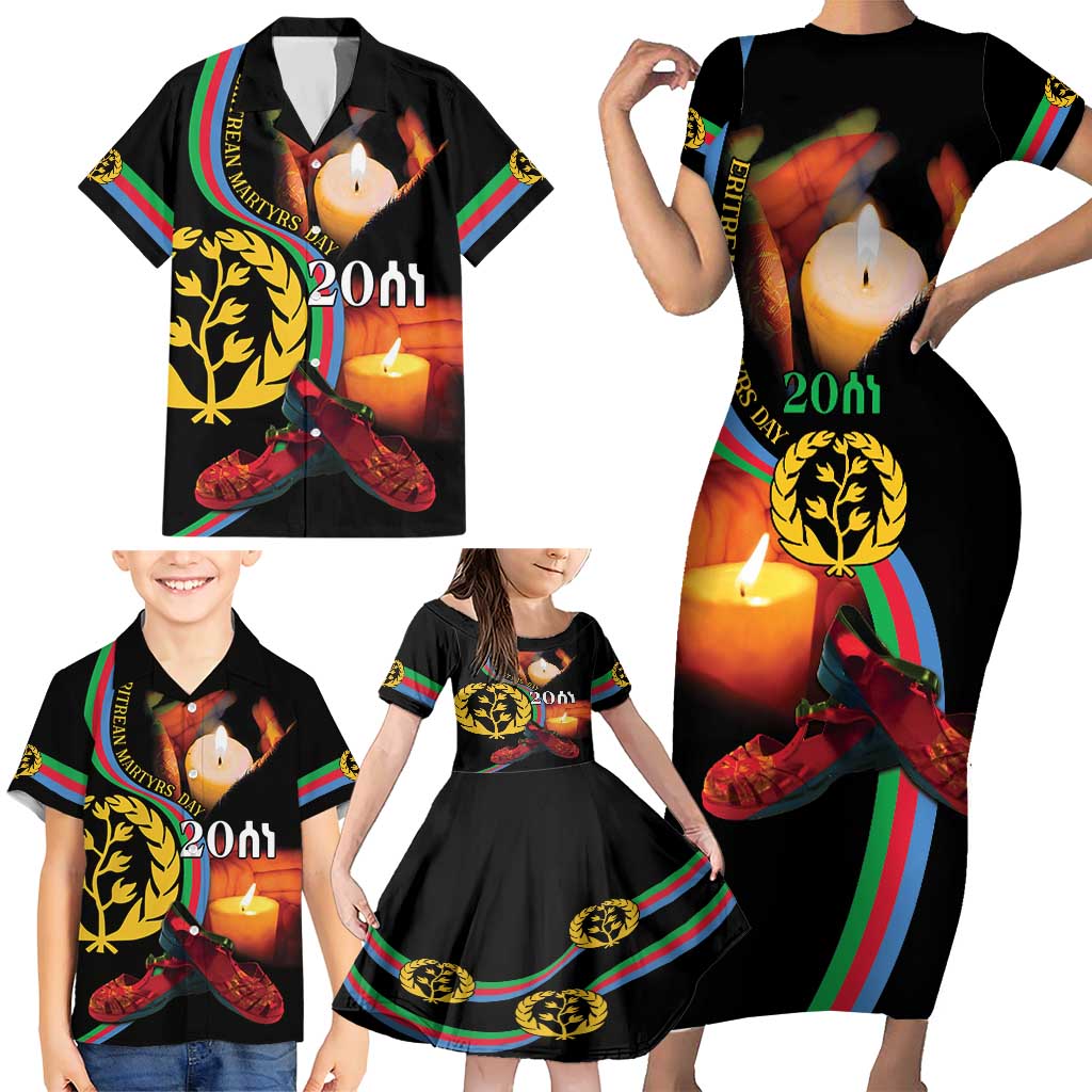 Personalized Eritrea Maelti Siwuat Family Matching Short Sleeve Bodycon Dress and Hawaiian Shirt Candle Vigil Glory To Our Martyrs Eritrea - Wonder Print Shop