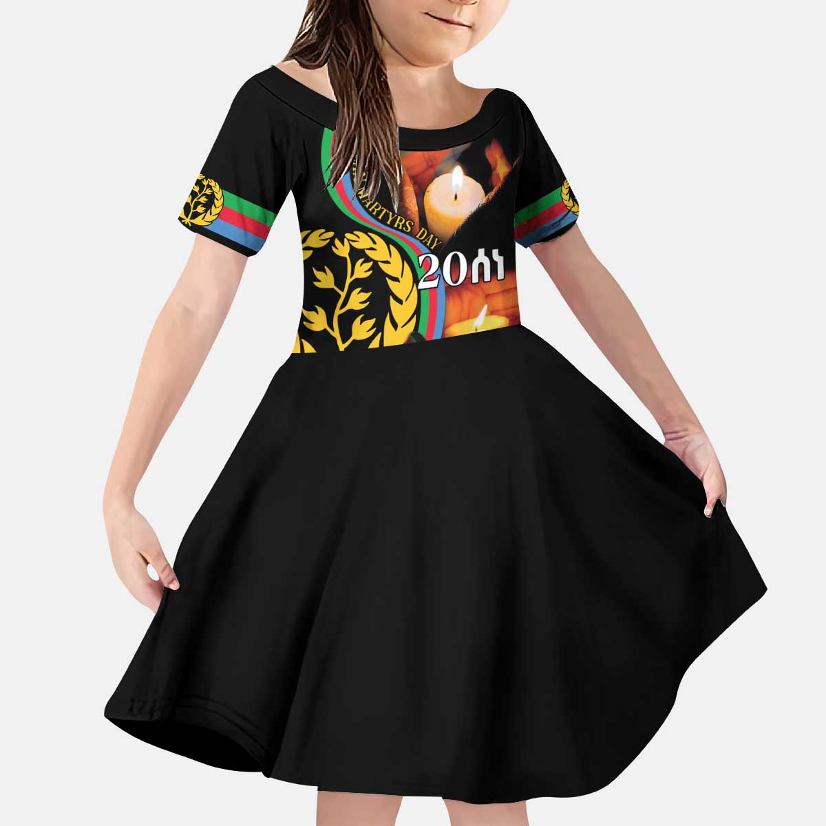 Personalized Eritrea Maelti Siwuat Kid Short Sleeve Dress Candle Vigil Glory To Our Martyrs Eritrea - Wonder Print Shop
