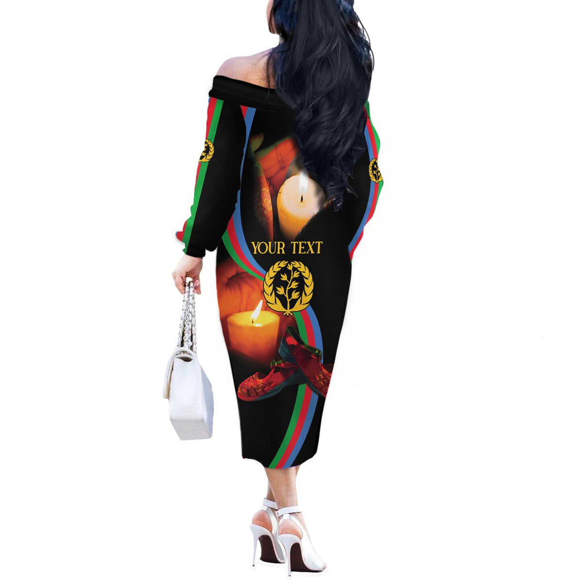 Personalized Eritrea Maelti Siwuat Off The Shoulder Long Sleeve Dress Candle Vigil Glory To Our Martyrs Eritrea - Wonder Print Shop