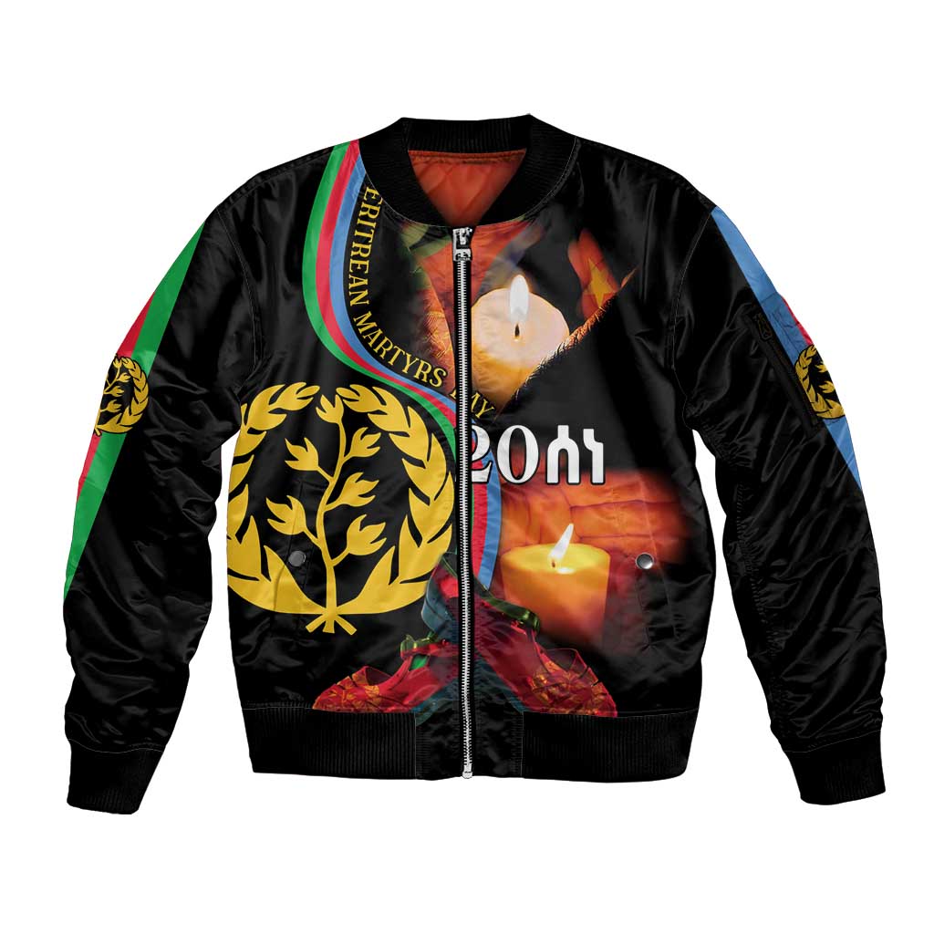 Personalized Eritrea Maelti Siwuat Sleeve Zip Bomber Jacket Candle Vigil Glory To Our Martyrs Eritrea - Wonder Print Shop