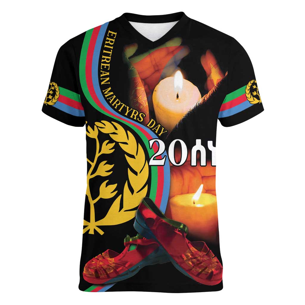 Personalized Eritrea Maelti Siwuat Women V-Neck T-Shirt Candle Vigil Glory To Our Martyrs Eritrea - Wonder Print Shop
