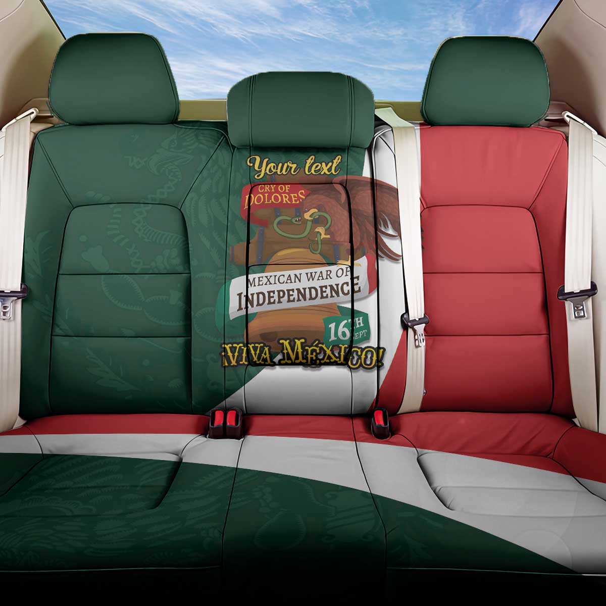 iViva Mexico Hidalgos Bell Personalized Back Car Seat Cover Mexican Independence Day Fiesta - Wonder Print Shop