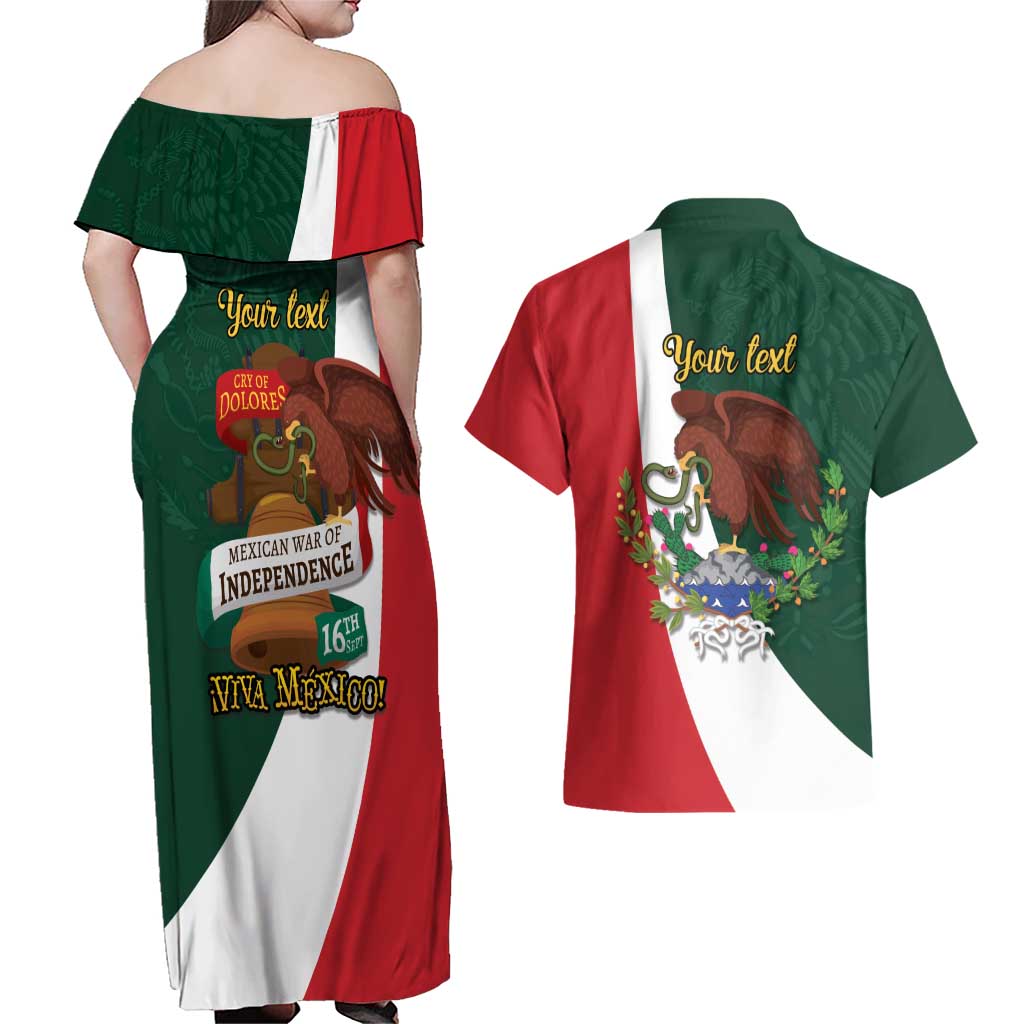 iViva Mexico Hidalgos Bell Personalized Couples Matching Off Shoulder Maxi Dress and Hawaiian Shirt Mexican Independence Day Fiesta - Wonder Print Shop