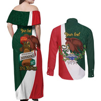 iViva Mexico Hidalgos Bell Personalized Couples Matching Off Shoulder Maxi Dress and Long Sleeve Button Shirt Mexican Independence Day Fiesta - Wonder Print Shop