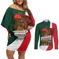 iViva Mexico Hidalgos Bell Personalized Couples Matching Off Shoulder Short Dress and Long Sleeve Button Shirt Mexican Independence Day Fiesta - Wonder Print Shop