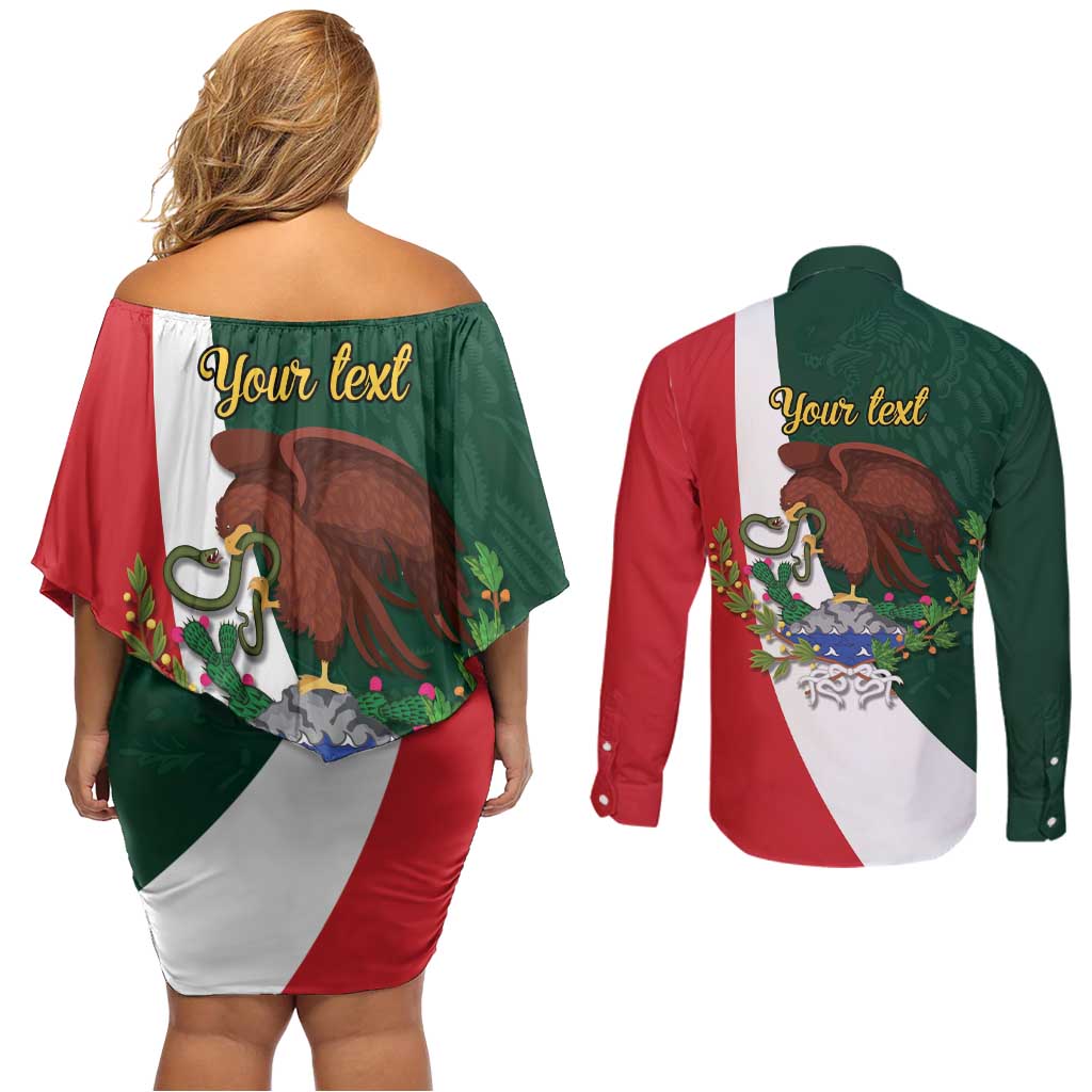iViva Mexico Hidalgos Bell Personalized Couples Matching Off Shoulder Short Dress and Long Sleeve Button Shirt Mexican Independence Day Fiesta - Wonder Print Shop