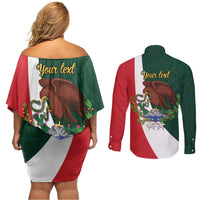 iViva Mexico Hidalgos Bell Personalized Couples Matching Off Shoulder Short Dress and Long Sleeve Button Shirt Mexican Independence Day Fiesta - Wonder Print Shop