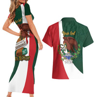 iViva Mexico Hidalgos Bell Personalized Couples Matching Short Sleeve Bodycon Dress and Hawaiian Shirt Mexican Independence Day Fiesta - Wonder Print Shop