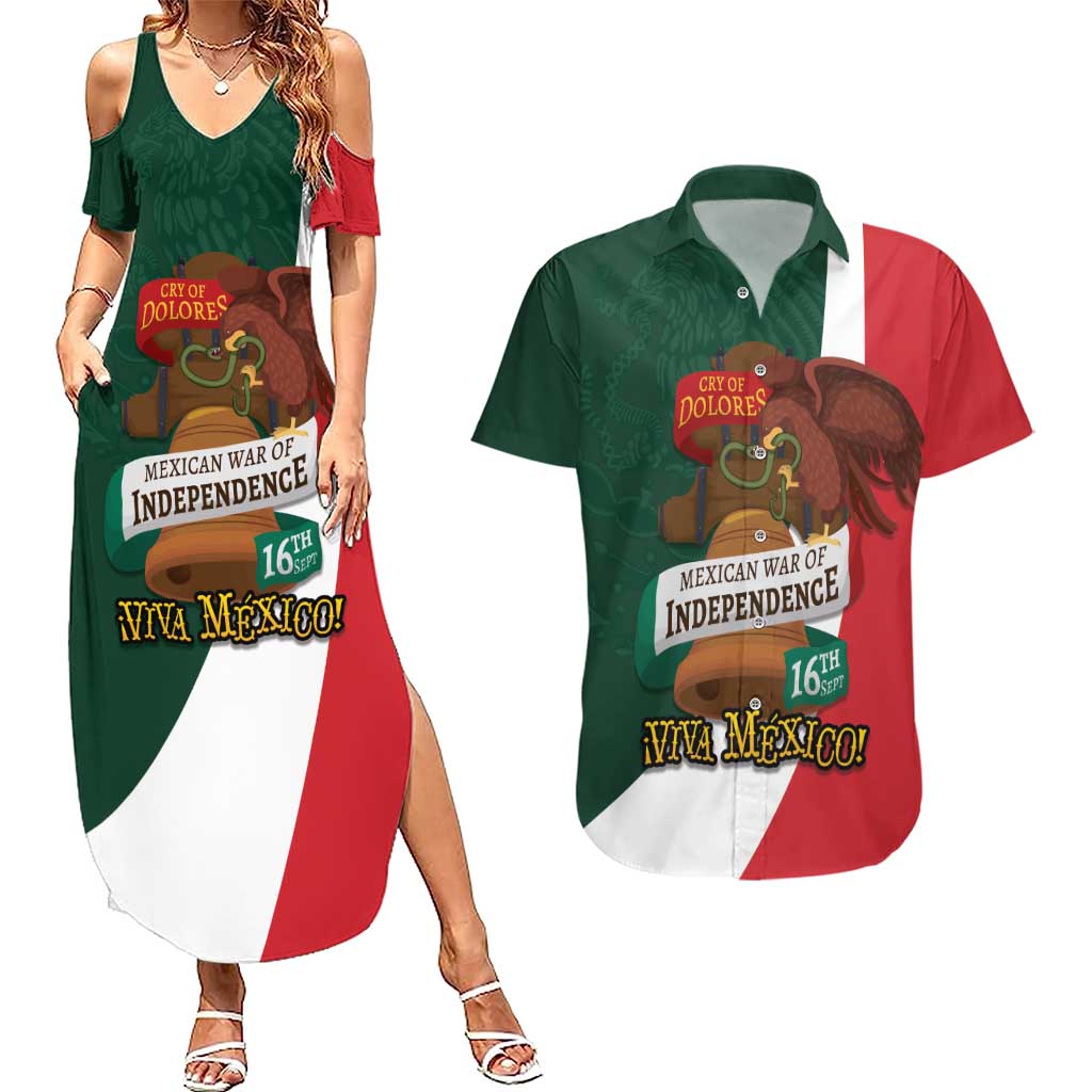 iViva Mexico Hidalgos Bell Personalized Couples Matching Summer Maxi Dress and Hawaiian Shirt Mexican Independence Day Fiesta - Wonder Print Shop