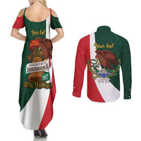 iViva Mexico Hidalgos Bell Personalized Couples Matching Summer Maxi Dress and Long Sleeve Button Shirt Mexican Independence Day Fiesta - Wonder Print Shop