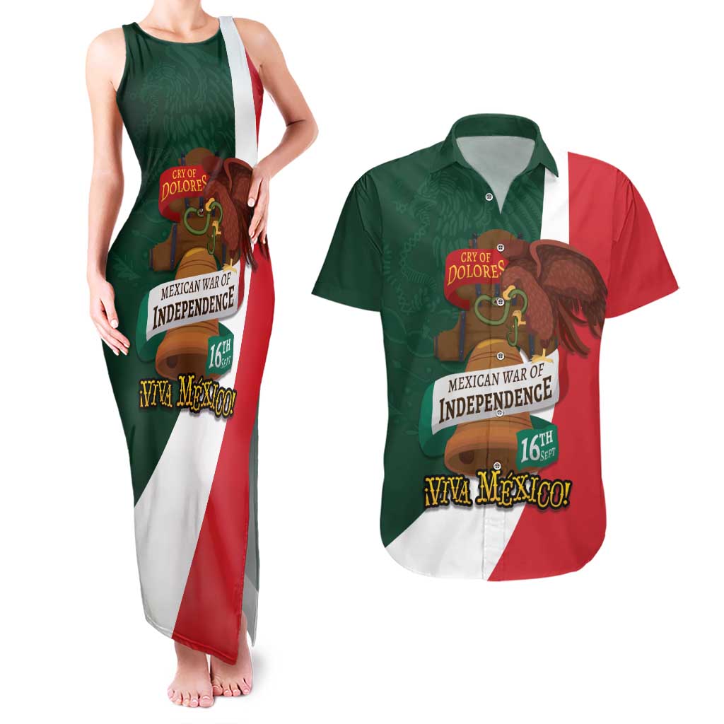 iViva Mexico Hidalgos Bell Personalized Couples Matching Tank Maxi Dress and Hawaiian Shirt Mexican Independence Day Fiesta - Wonder Print Shop