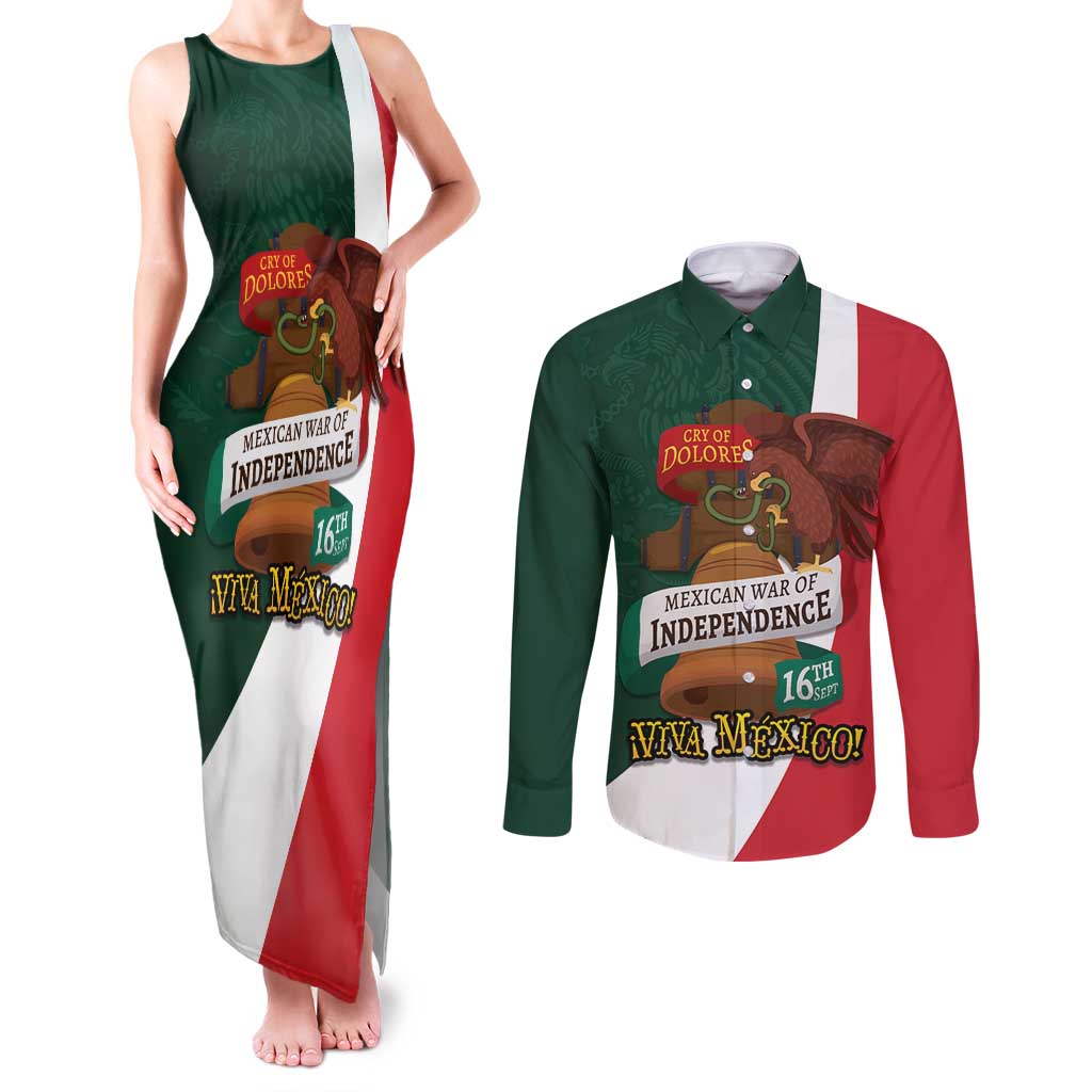 iViva Mexico Hidalgos Bell Personalized Couples Matching Tank Maxi Dress and Long Sleeve Button Shirt Mexican Independence Day Fiesta - Wonder Print Shop