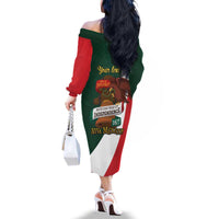 iViva Mexico Hidalgos Bell Personalized Family Matching Off The Shoulder Long Sleeve Dress and Hawaiian Shirt Mexican Independence Day Fiesta - Wonder Print Shop