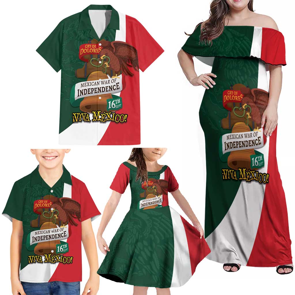 iViva Mexico Hidalgos Bell Personalized Family Matching Off Shoulder Maxi Dress and Hawaiian Shirt Mexican Independence Day Fiesta - Wonder Print Shop