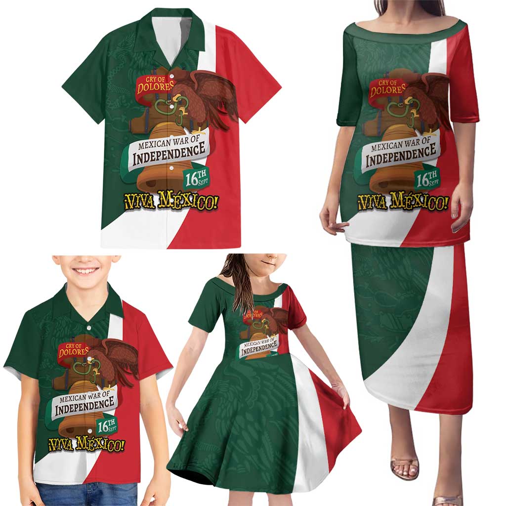 iViva Mexico Hidalgos Bell Personalized Family Matching Puletasi and Hawaiian Shirt Mexican Independence Day Fiesta - Wonder Print Shop