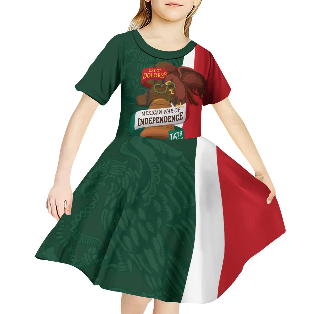 iViva Mexico Hidalgos Bell Personalized Kid Short Sleeve Dress Mexican Independence Day Fiesta - Wonder Print Shop