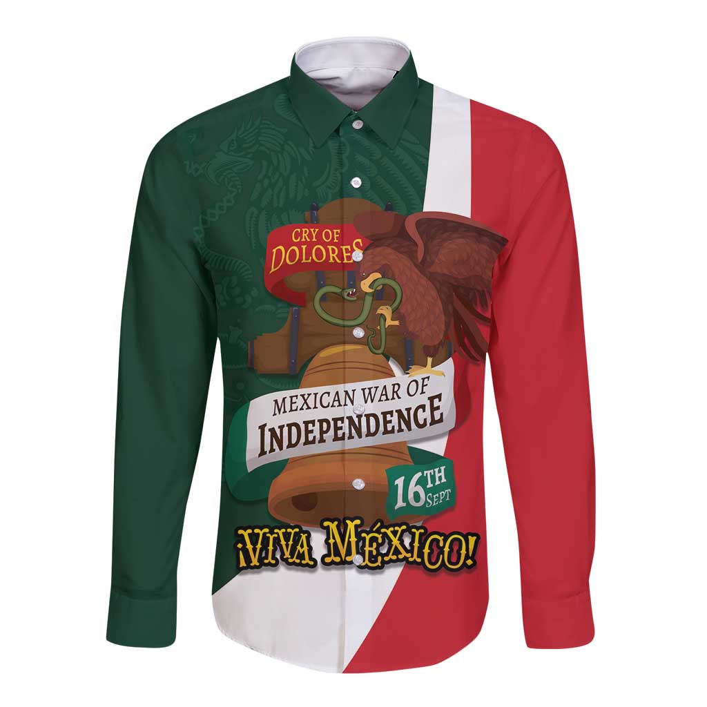 iViva Mexico Hidalgos Bell Personalized Long Sleeve Button Shirt Mexican Independence Day Fiesta - Wonder Print Shop