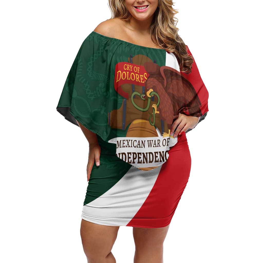 iViva Mexico Hidalgos Bell Personalized Off Shoulder Short Dress Mexican Independence Day Fiesta - Wonder Print Shop