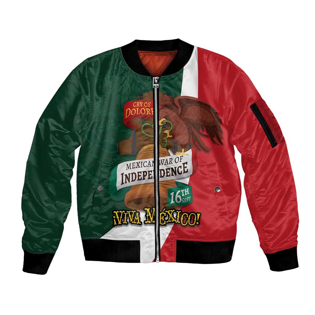 iViva Mexico Hidalgos Bell Personalized Sleeve Zip Bomber Jacket Mexican Independence Day Fiesta - Wonder Print Shop