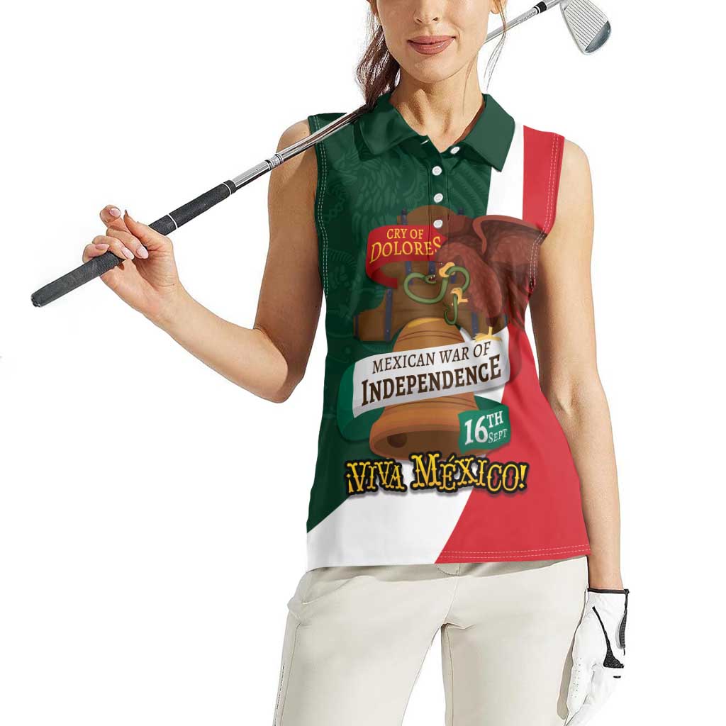 iViva Mexico Hidalgos Bell Personalized Women Sleeveless Polo Shirt Mexican Independence Day Fiesta - Wonder Print Shop