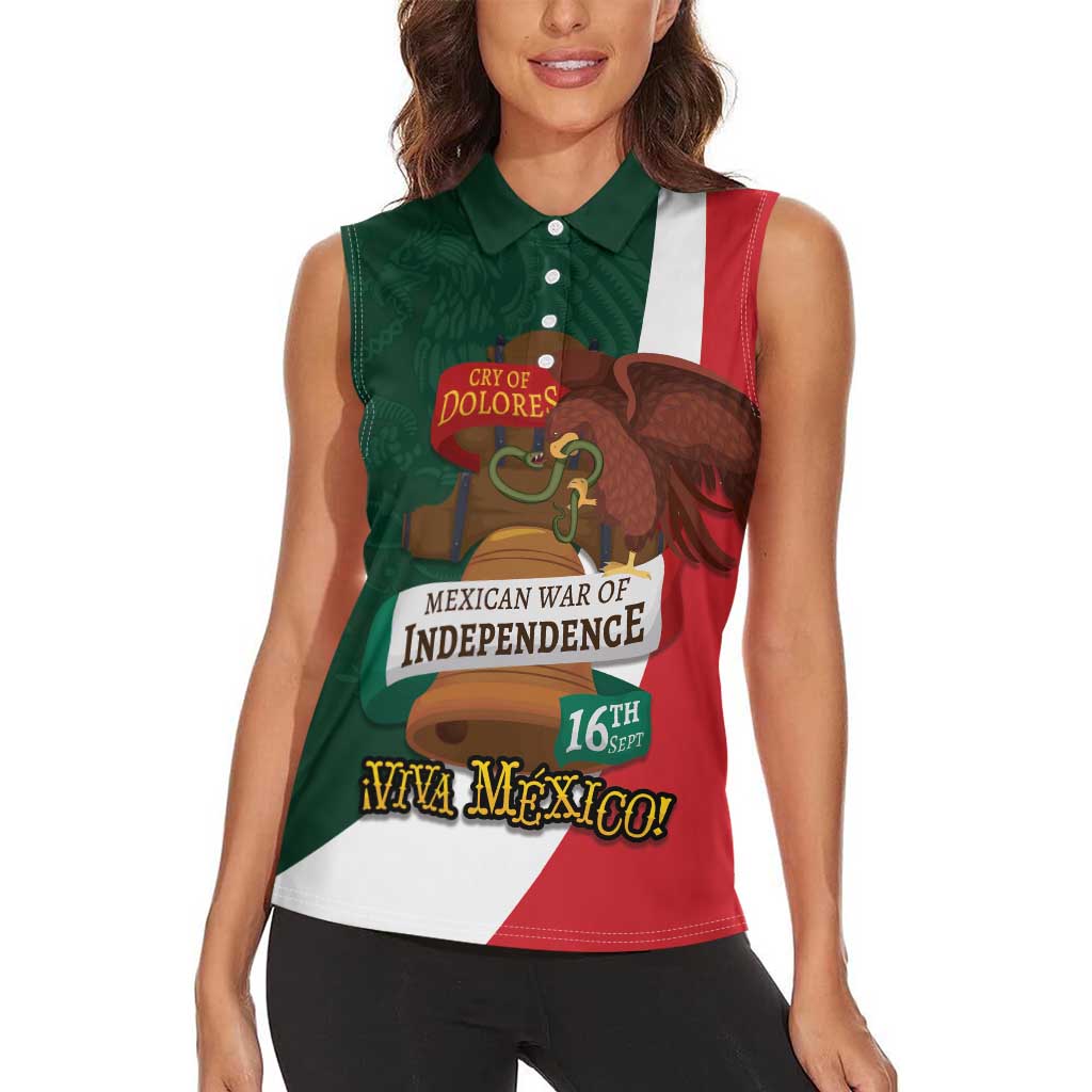 iViva Mexico Hidalgos Bell Personalized Women Sleeveless Polo Shirt Mexican Independence Day Fiesta - Wonder Print Shop