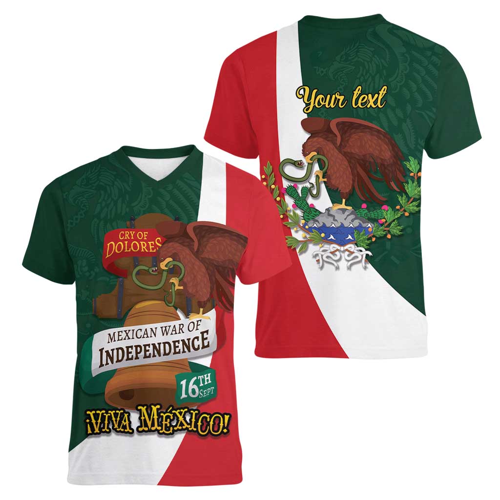 iViva Mexico Hidalgos Bell Personalized Women V-Neck T-Shirt Mexican Independence Day Fiesta - Wonder Print Shop