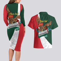 iViva Mexico Eagle Personalized Couples Matching Long Sleeve Bodycon Dress and Hawaiian Shirt Mexican Independence Day Fiesta - Wonder Print Shop