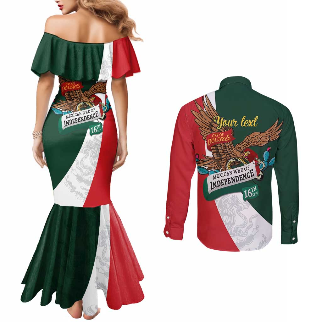 iViva Mexico Eagle Personalized Couples Matching Mermaid Dress and Long Sleeve Button Shirt Mexican Independence Day Fiesta - Wonder Print Shop