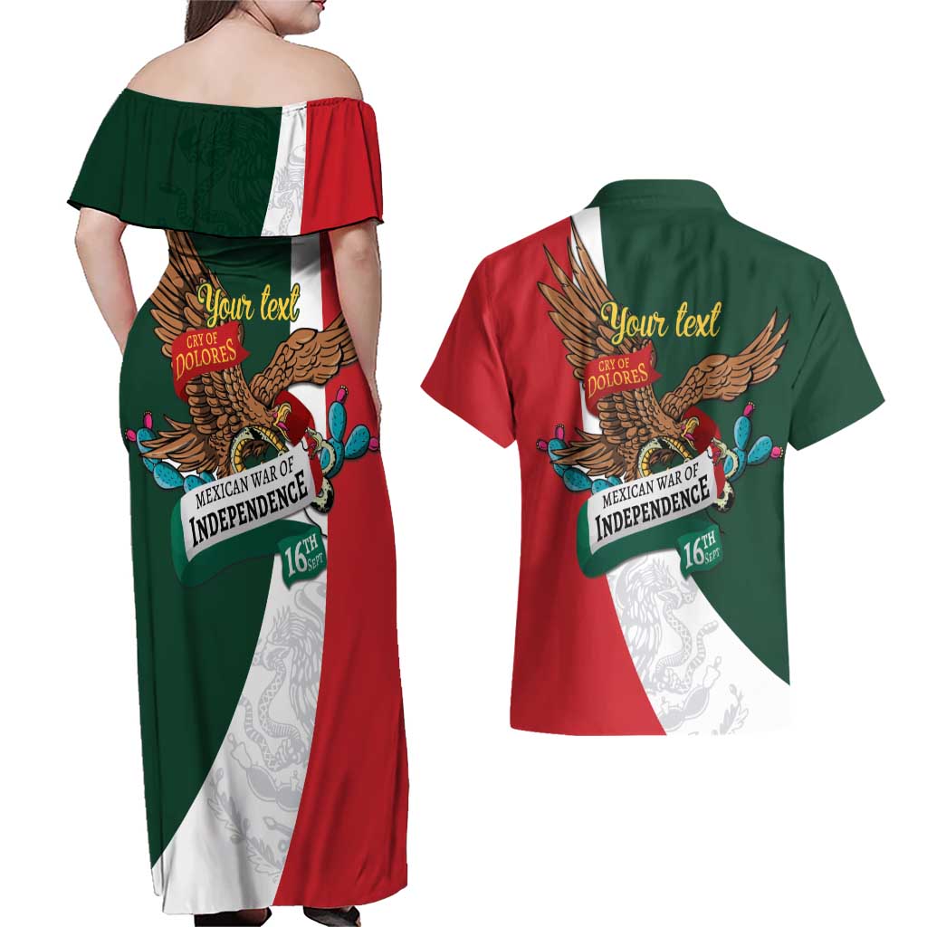 iViva Mexico Eagle Personalized Couples Matching Off Shoulder Maxi Dress and Hawaiian Shirt Mexican Independence Day Fiesta - Wonder Print Shop