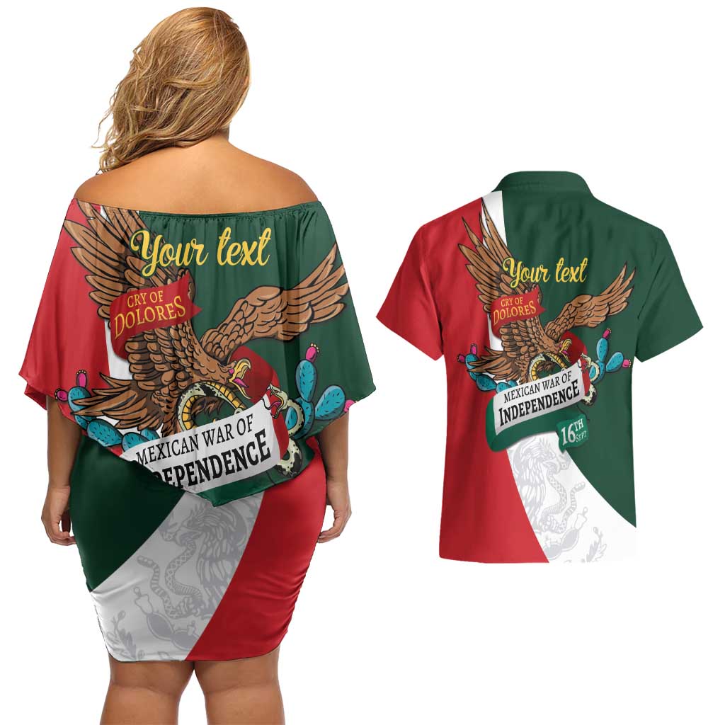 iViva Mexico Eagle Personalized Couples Matching Off Shoulder Short Dress and Hawaiian Shirt Mexican Independence Day Fiesta - Wonder Print Shop