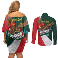 iViva Mexico Eagle Personalized Couples Matching Off Shoulder Short Dress and Long Sleeve Button Shirt Mexican Independence Day Fiesta - Wonder Print Shop