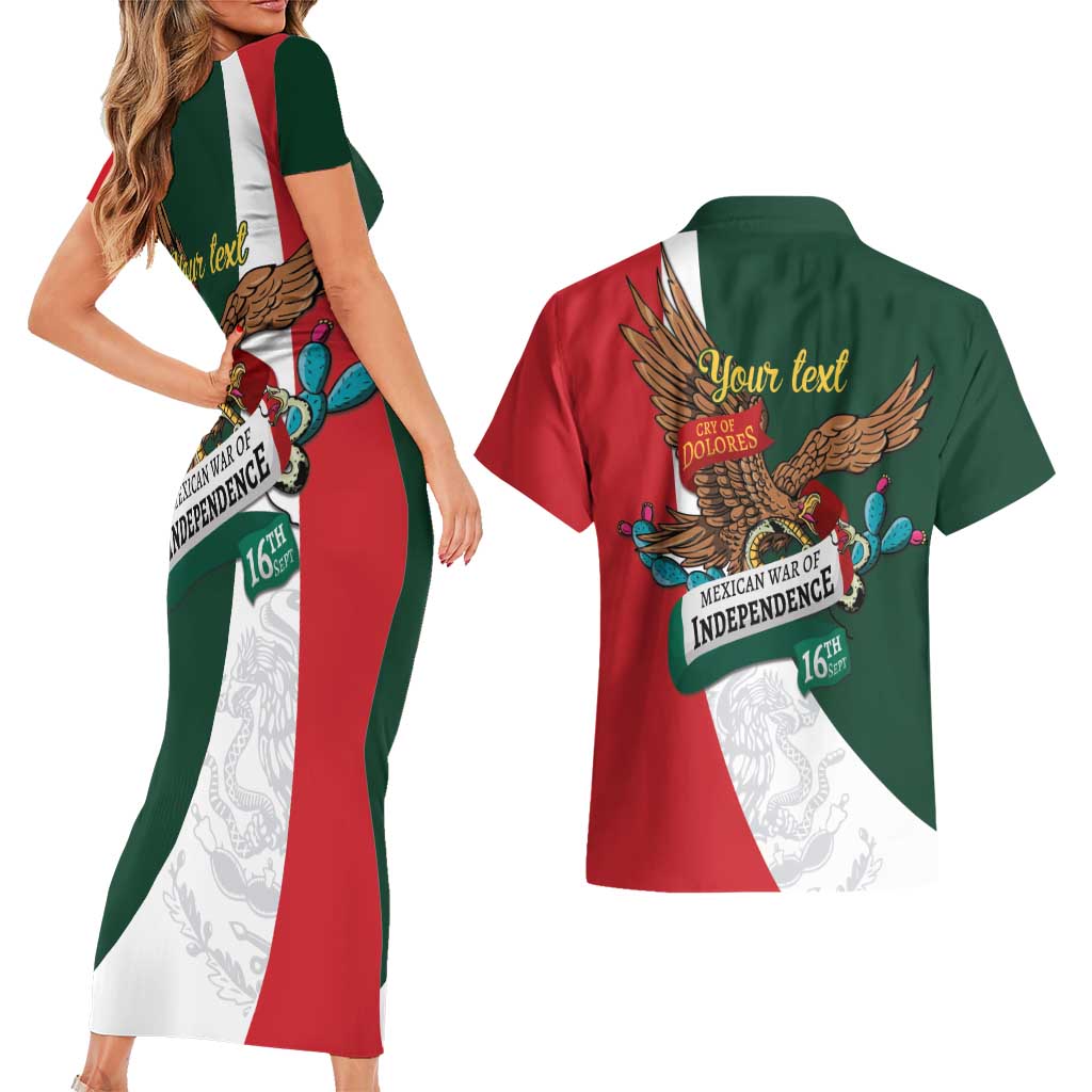 iViva Mexico Eagle Personalized Couples Matching Short Sleeve Bodycon Dress and Hawaiian Shirt Mexican Independence Day Fiesta - Wonder Print Shop