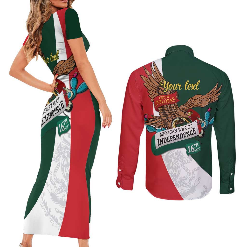 iViva Mexico Eagle Personalized Couples Matching Short Sleeve Bodycon Dress and Long Sleeve Button Shirt Mexican Independence Day Fiesta - Wonder Print Shop