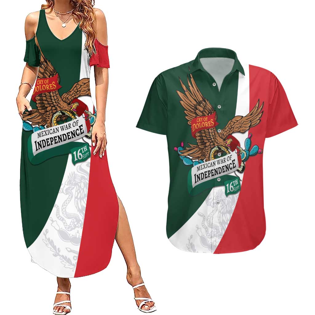 iViva Mexico Eagle Personalized Couples Matching Summer Maxi Dress and Hawaiian Shirt Mexican Independence Day Fiesta - Wonder Print Shop