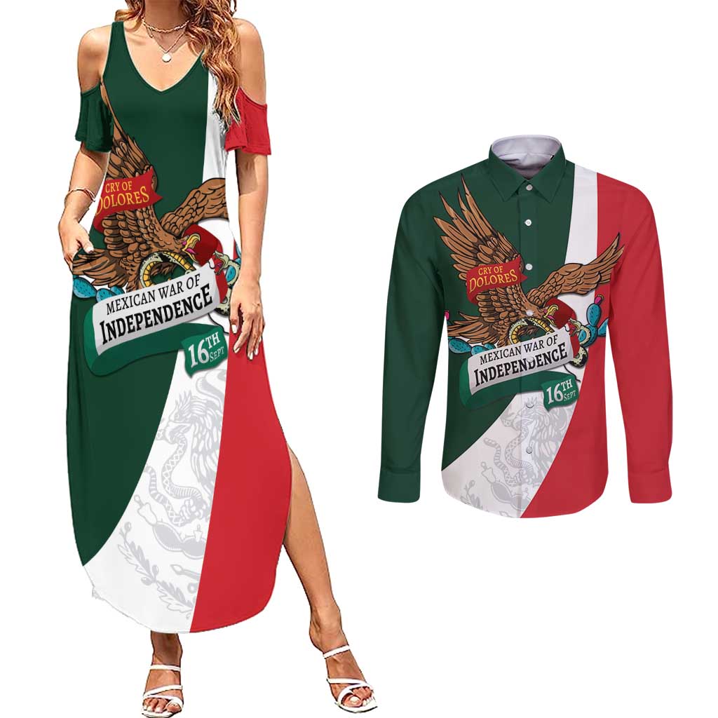 iViva Mexico Eagle Personalized Couples Matching Summer Maxi Dress and Long Sleeve Button Shirt Mexican Independence Day Fiesta - Wonder Print Shop