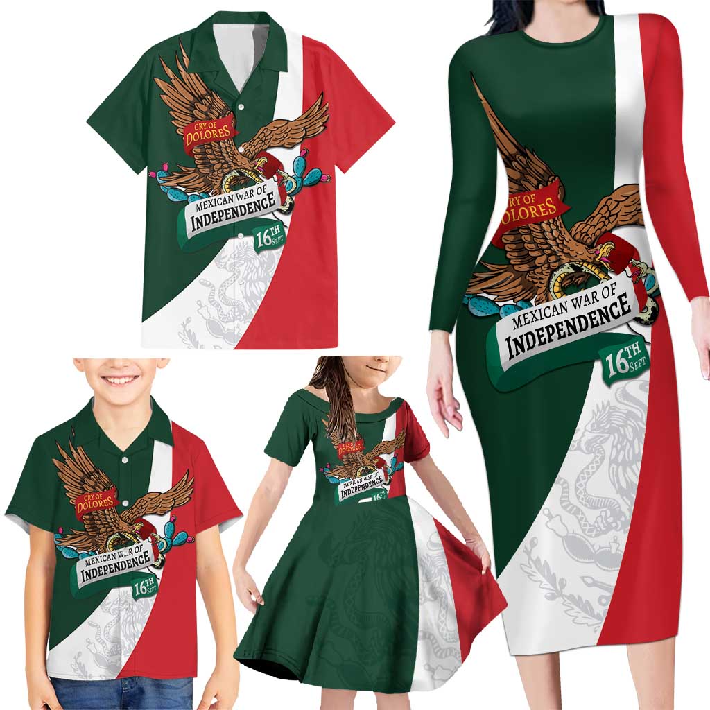 iViva Mexico Eagle Personalized Family Matching Long Sleeve Bodycon Dress and Hawaiian Shirt Mexican Independence Day Fiesta - Wonder Print Shop